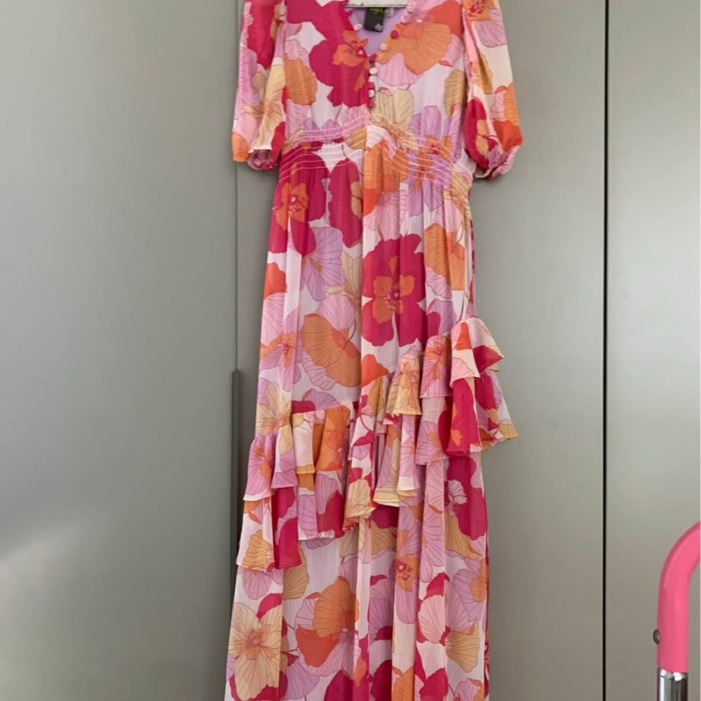 Floral Pink and Orange Maxi Dress